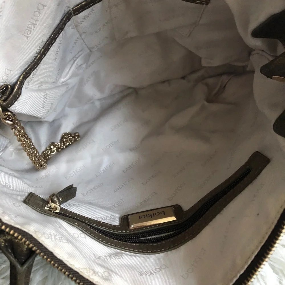 Botkier Leather Valentina Brown Gold Metallic Large Satchel Bag EUC